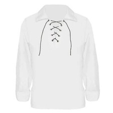 CHILDS WHITE LACE UP SHIRT LONG SLEEVE MEDIEVAL PIRATE TUDOR UNISEX FANCY DRESS