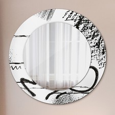 Printed Frame Round Wall Mirror with Frame Ready to Hang graffiti pattern