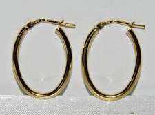 9CT YELLOW GOLD & SILVER OVAL HOOP CREOLE EARRINGS