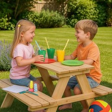 Kids Wooden Picnic Bench Table Eco-Friendly Pine Sturdy Outdoor Garden Furniture