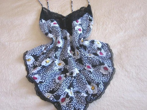 Black floral satin teddy - satin, s