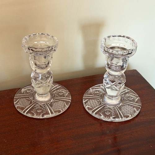 Pair crystal cut glass - crystal,