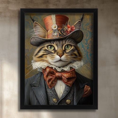 Maine coon cat steampunk wall - steampunk,
