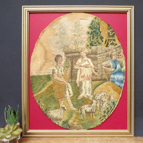 Antique silkwork framed - silkwork,