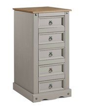 Corona Chest of Drawers Grey Wax 5 Drawer Narrow Solid Pine by Mercers Furniture
