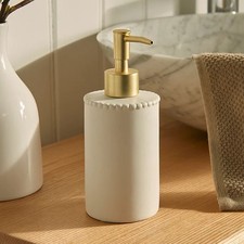 White Ceramic Beaded Soap Dispenser with Gold Pump Bathroom Accessory 18cm