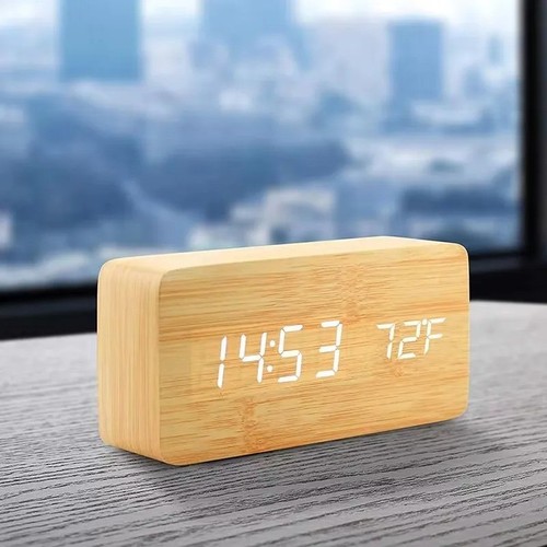 Wooden digital alarm clock led - digital,