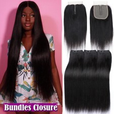 3Bundles Deal Virgin Human Hair Extension Weave With Pre Plucked Lace Closure UK