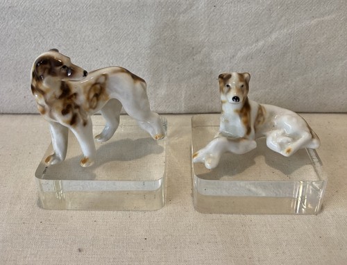 Pair porcelain borzoi dogs - porcelain,