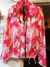 SUPERDRY Women's Palm Print Hot Pink Waterproof Windcheater JACKET Coat S 10 S5