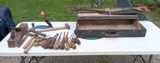 Vintage Wooden Carpenters Tool Box And Tools Bundle