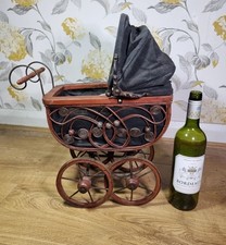Small Vintage Dolls Display Pram Carriage Wicker Wood & Metal Victorian Style
