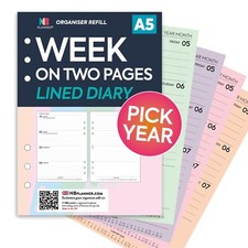 2026 or 2027 Filofax A5 COMPATIBLE Week on two pages lined diary refill