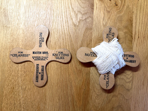Two vintage flat wooden yarn