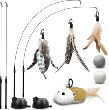 Cats 12 Pack Interactive Cat Fishing Rod with 2 Suction Cups Cats DIY