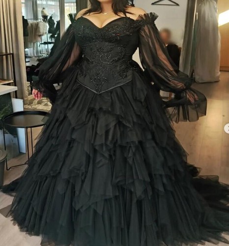 Black gothic wedding dress - black, off
