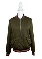 ZARA Trafaluc Outerwear Olive Green Studded Bomber Jacket Coat Size Medium