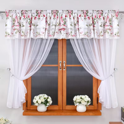 Floral lace sheer curtain set - lace,