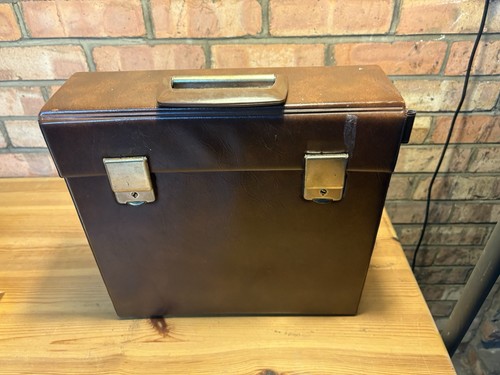 Vintage leather record box - leather,