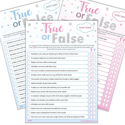 True false baby shower - or,