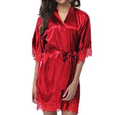 UK Women Short Satin Silk Robe