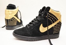 Nike Dunk Sky Hi “Gold Stud” Metallic Gold and Black Suede Wedge Sneaker - Sz 8