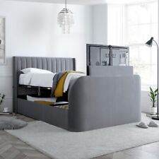 Velvet TV Bed, Luther Light Grey Velvet Ottoman Electric TV Bed - 4ft6, 5ft, 6ft