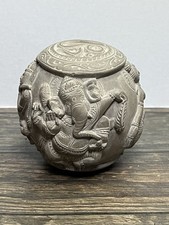 Vintage Indian, Hindu Carved Stone Ball Ganesha And Other Deities