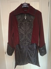 Mens Wine Red Velvet Gothic Tailcoat. Size 40" Chest.