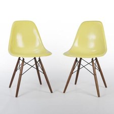 Herman Miller Eames DSW Lemon Yellow Pair (2) Original Vintage Side Shell Chairs