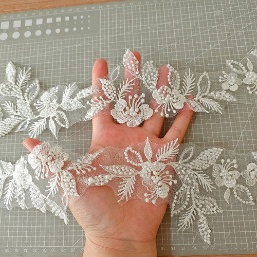 Beaded lace trim ivory - beaded,