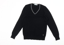 Green Lamb Women's Black Cable-Knit V-Neck Jumper, Size 12