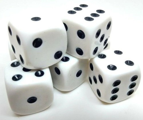 Dice 16mm white with black - dice,