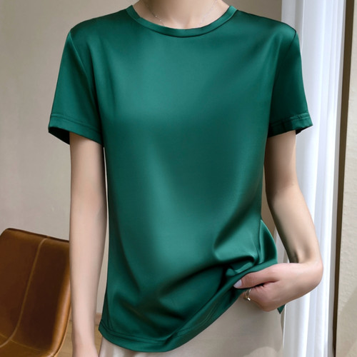 Women satin tee tops casual - women,