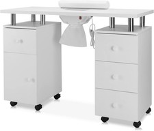 Mobile White Manicure Nail Art Table Technician Station Beauty Salon Work Desk