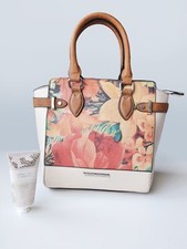 LAURA ASHLEY Beige & Brown Floral Medium Handbag & Sweetpea Freesia Hand Lotion