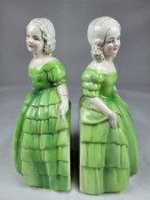 Bookends Ceramic Ladies Figurines Vintage Regency Style 16.5cm High Rare Prop