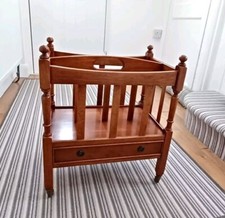 Stunning Canterbury Mahogany Double Magazine Rack Drawer & Casters By Bradley