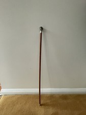 1935 Hallmarked Silver Top Fleur De Lys Rose Top Swagger Stick 70cm Length 