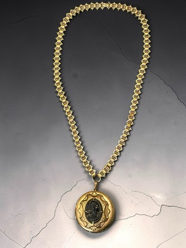 Victorian black mourning cameo - black,