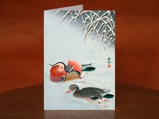Mandarin Ducks and Snow - A5 Art Print Card - Ohara Shōson