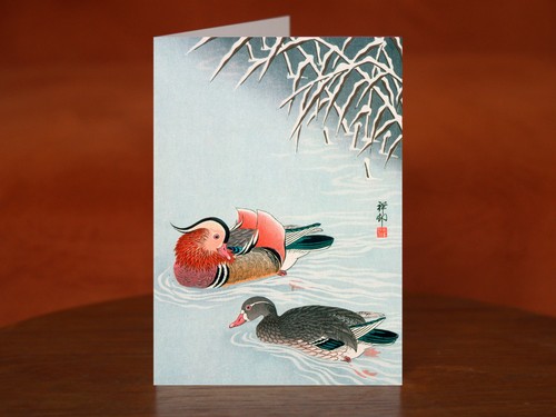 Mandarin ducks and snow a5 - ducks,