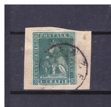 FRANCOBOLLI Antichi Stati Toscana 1851-52 Marzocco 4 cr. su Frammento FXD8