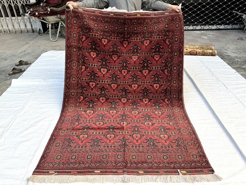 Red hand knotted afghan - red,