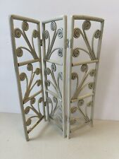 Vtg “Mini” 13”Rattan Bamboo Wicker White Scroll 3 Panel Boho Chic Folding Screen