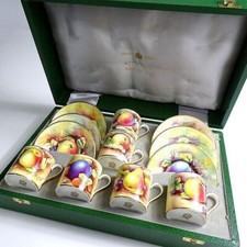 Nice Antique Royal Doulton MINTON Painted Fruit Demitasse Cup Saucer 6 Tea Set