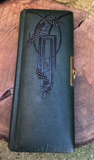 Antique Edwardian photo album Swedish art nouveau green leather brass clasp 10"