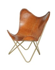 Genuine Leather Butterfly Chair Vintage Folding Lounge Accent Chair
