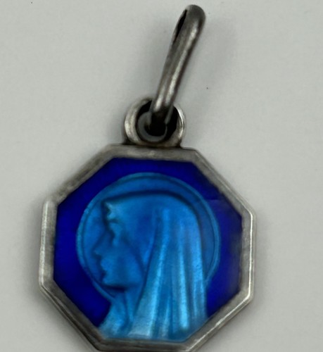 Vtg french lourdes - medal, blue
