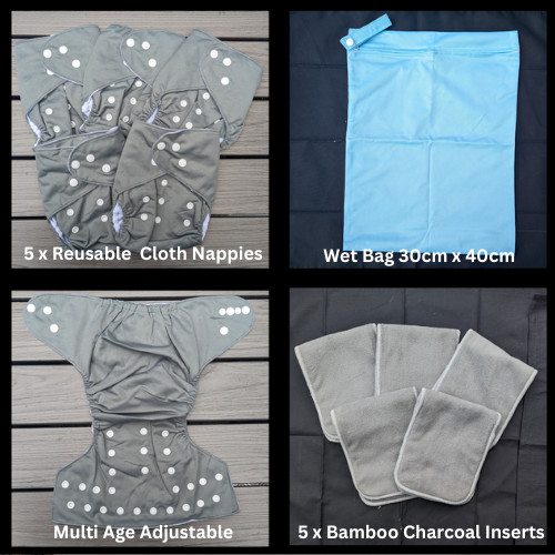 Grey reusable nappies 5 - grey,